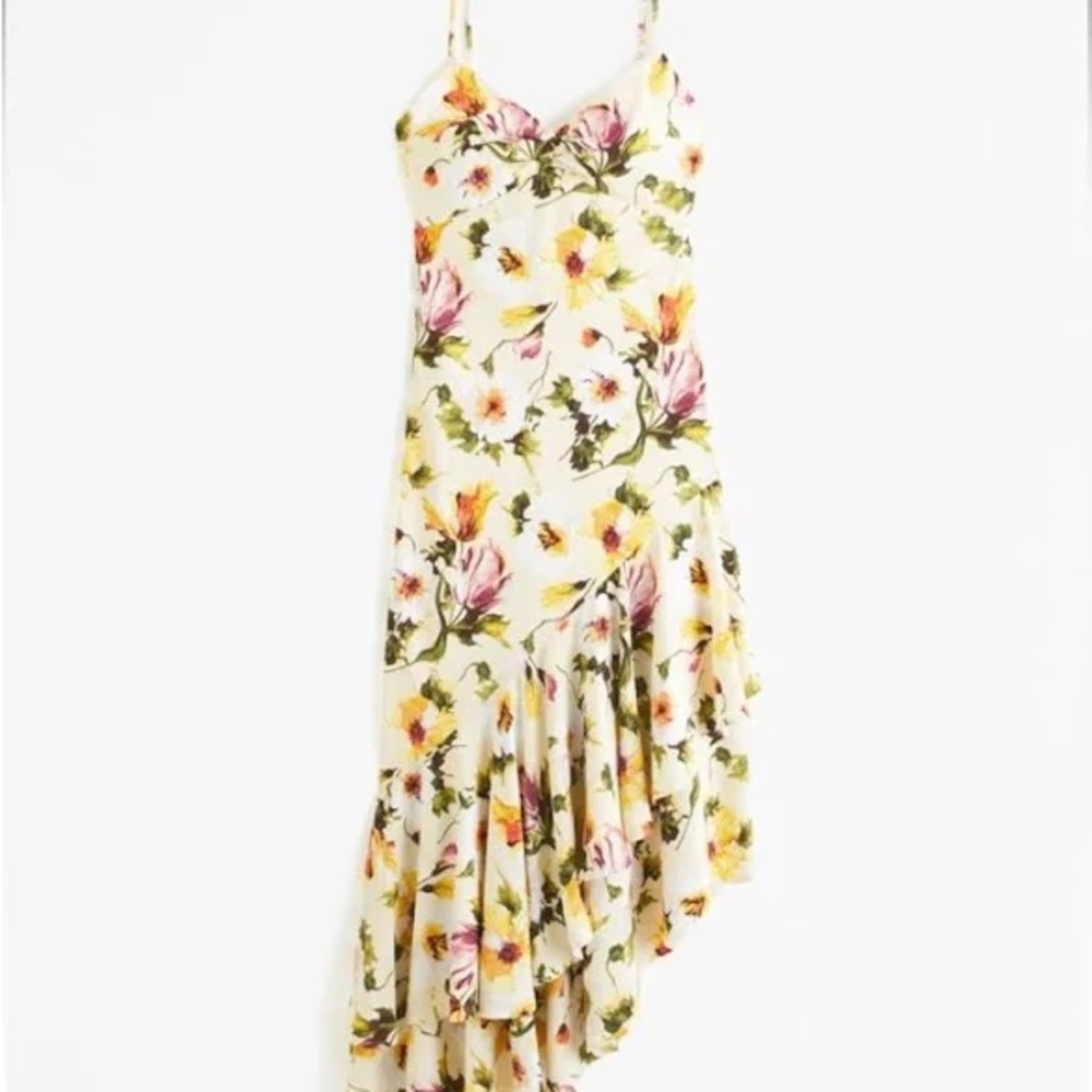 Abercrombie and Fitch Drama Asymmetrical Tiered Ruffle Maxi Dress